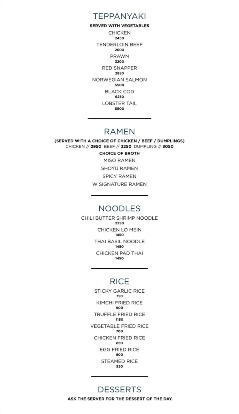W by Wasabi menu, page 3